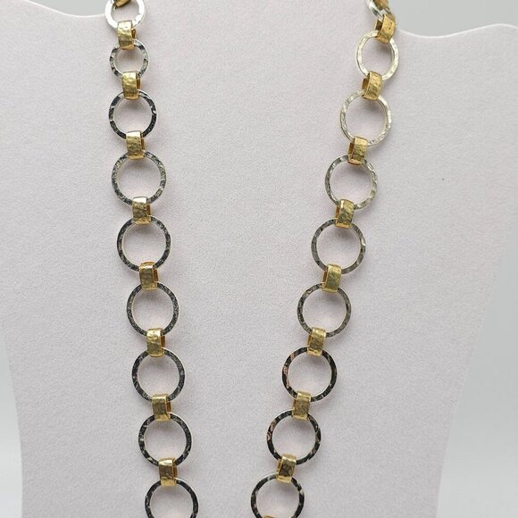 Etienne Aigner Hammered Mixed Metal Circle Link Necklace With Gold-Tone Accents - Picture 4 of 9